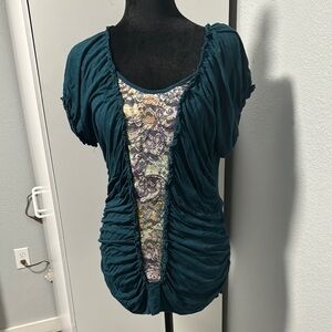 Green Ruched Flutter Sleeve Blouse